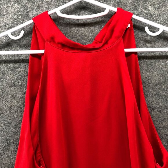 Zara Sleeveless Blouse Womens S Red Tank Tiered Tie Neck Top Chiffon - Picture 3 of 9
